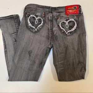 SouthPole Junior Sz 13 Jeans. Gray. Vinyl accents and Bling  slim fit